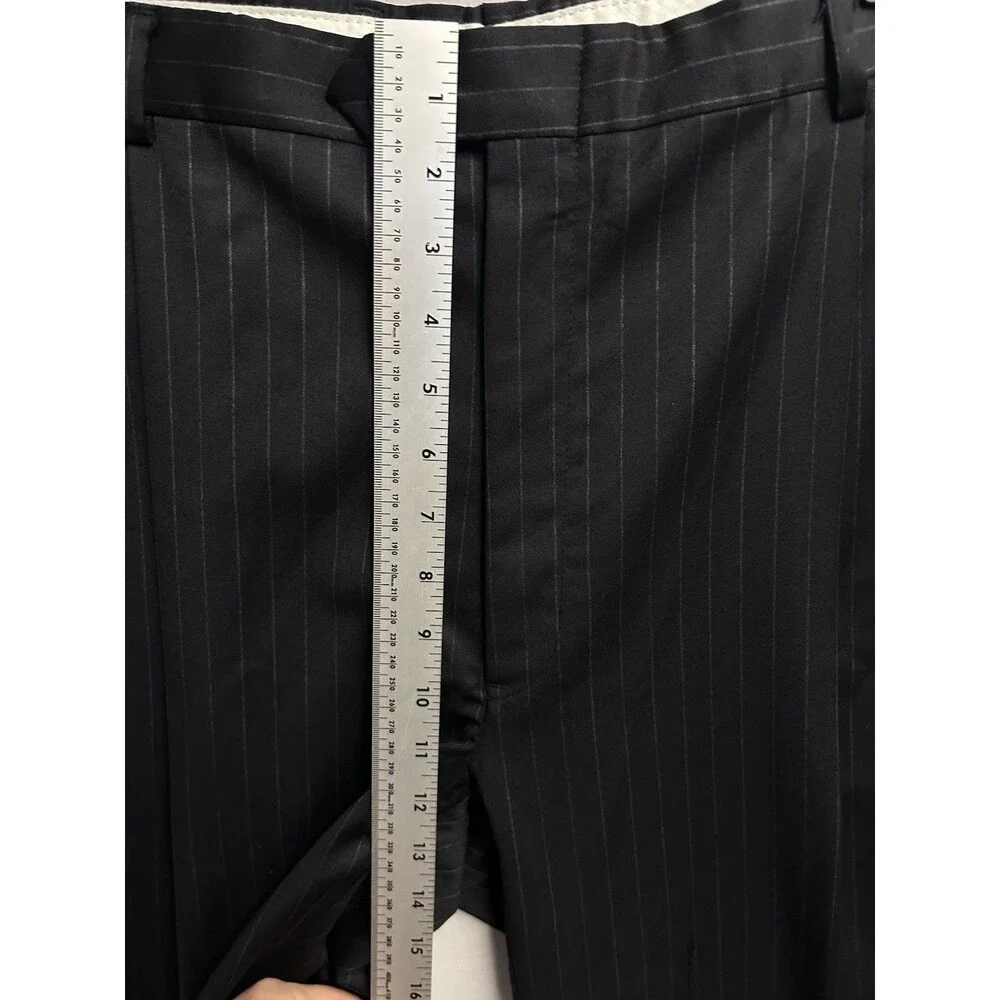 Austin Reed Black Pinstripe Suit Bespoke Mens 48 L Pants 38/32 Pleated Cuffed